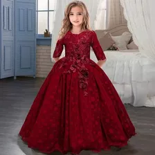 Vestido De Niña De Fiesta Mini-mi Modelo Aura Bordó