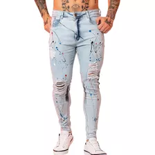 Calça Jeans Super Skinny Splash Destroyed Masculina