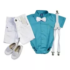 Conjunto Completo Menino Bebê Batizado Casamento C/ Mocassim