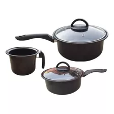 Jogo Panela 3pç Indução Cooktop Lenha E Gás Tampa Vidro 