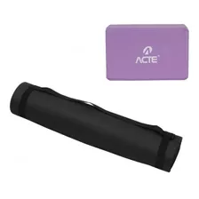 Kit Tapete Yoga Mat 170cm T10np Preto+bloco Roxo Acte Sports