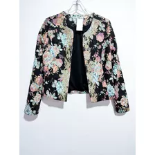 Blazer Floreado Con Bordados Dorados Impecable