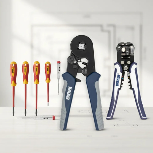 Kit Bremen: Pinza Crimpeadora Tiff Tubulares 0.25 A 10mm + Set Destornilladores Aislados Y Pelacables
