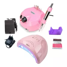 Lixadeira Motor Elétrica Nail Drill Bivolt + Cabine Sun One Cor Rosa 110v/220v