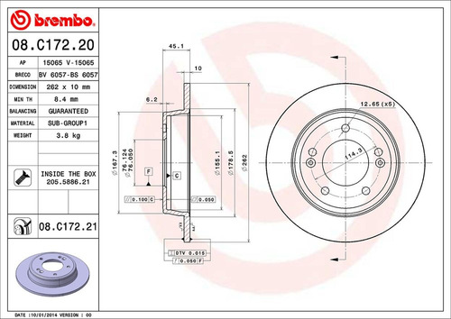 Discos Brembo Hyundai I30 2012+ Par Trasero 08.c172.21 Foto 2