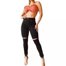 Calça Feminina Skinny Preta Com Rasgo E Lycra