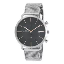 Relógio Oslo Masculino Slim Cronógrafo Pulseira Mesh Cor Da Correia Prateado Cor Do Bisel Prateado Cor Do Fundo Cinza-escuro