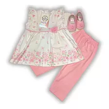 Conjunto 3 Piezas Para Bebe Vestido, Pantalon Y Zapatos