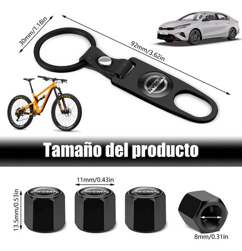 Tapones Vlvula Llanta Con Llavero Para Nissan, Negro Foto 2