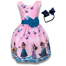 Vestido Temático Infantil Encanto Mirabel Madrigal Luxo Azul