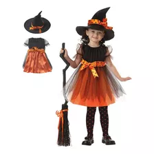 Disfrace Disfraz De Bruja Para Halloween Diabla Niña + Gorra