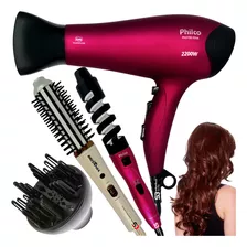 Secador De Cabelo 2100w E Modelador 2x1 E Escova Alisadora