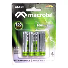 Pilas Recargables Aaa 1000mah Pack De 4 Macrotel