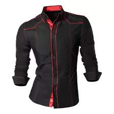 Camisa Diseño Elegante Manga Larga Canizu Negro Rojo