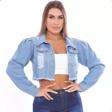 Jaqueta Jeans Branca Feminina Barra Desfiada Com Lycra