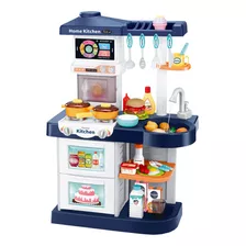 Cozinha Infantil Vapor Som Painel Touch Controle Remoto 75cm Cor Azul