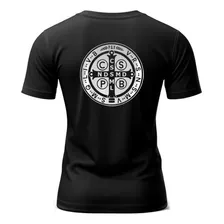 Camiseta Medalhão De São Bento Cruz Sagrada Minha Luz Gospel