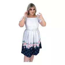 Vestido Midi Rodado Decote Bico Com Cinto Moda Evangélica