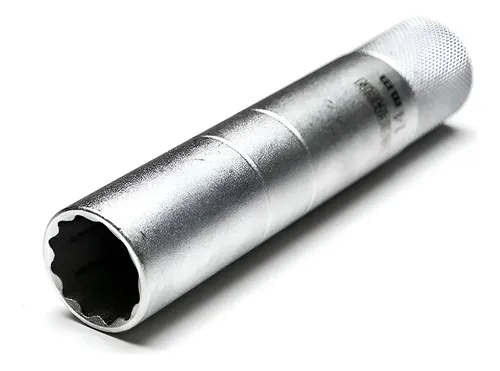 Llave Tubo Saca Bujia Bremen M14 Enc 3/8 Largo Estriado Clio Cod. 6134 Dgm Plateado