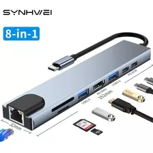 Hub Tipo C Adaptador Hdmi Usb 3.0 2 Tipo C Micro Sd Rj45 Lan