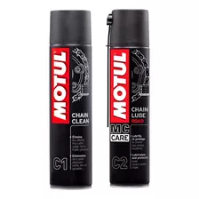 Kit Motul C1 Limpa + C2 Lubrificante Corrente 400ml + Escova