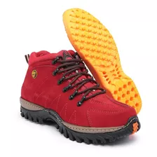 Bota Tenis Vermelho Cuturno De Couro Legitimo Palmilha Gel