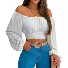 Blusa Crop Top Campesina Casual De Hombres Descubiertos Dama