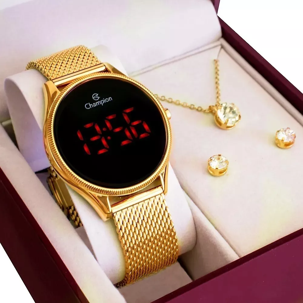 Relógio Feminino Champion Dourado Digital Original