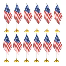 12 Paquete De Bandeiras Mini Americanas Base Escritorio...