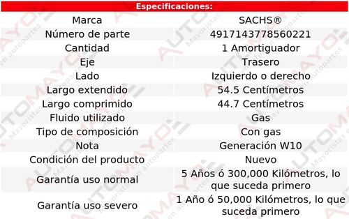 1 - Amortiguador Gas Tras Izq/der Sachs E420 97-99 Foto 2