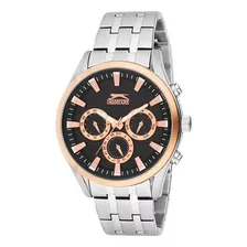 Reloj Slazenger Para Caballero Cronógrafo Sl.9.6086.2.02 Correa Plateado Bisel Oro Rosa Fondo Negro