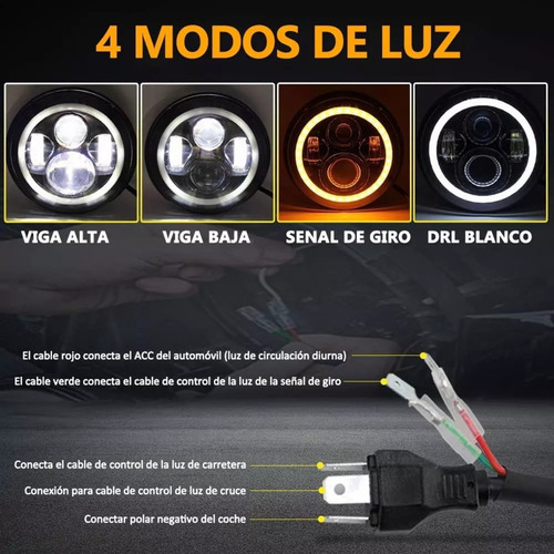 Faro Led Redondo De 7 Pulgadas, 6000k Luz Alta Y Baja Foto 5