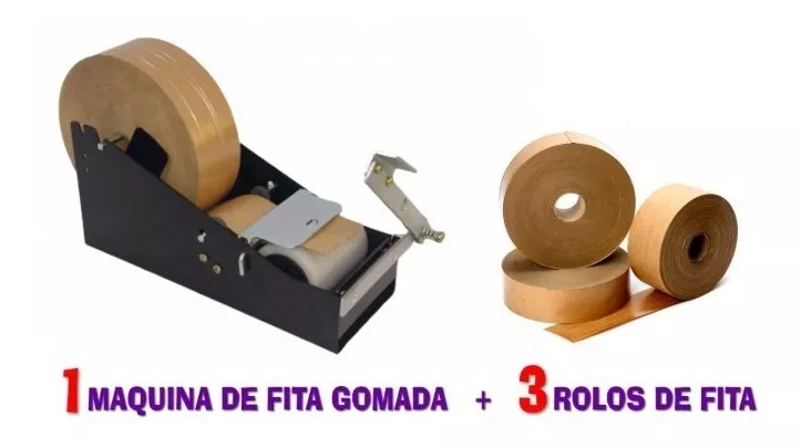 Kit Maquina Para Fita Gomada + 3 Rolos De Fita Gomada