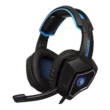 Auricular Sades Spirit Wolf Gaming Pc 3.5mm Usb Color Azul/negro