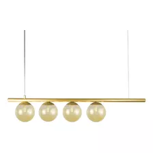 Lustre Pendente Figo Ouro - 4 Globos Esfera De Vidro Ambar