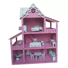 Casa De Boneca 45 Cm Pintada Rosa Com Nome Da Criança 