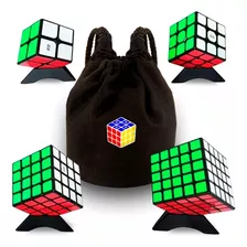 Combo 4 Cubos Qiyi C/etiquetas 2x2 3x3 4x4 5x5+estuche Full