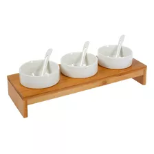 Copetinero Bambu Set X3 Dips Con Cucharitas Bowl Aston Color Blanco