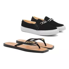 Kit 2 Peças Tênis Feminino Slip On + Chinelo Quadrado