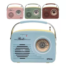 Radio Vintage Parlante Bluetooth Portatil Spica Sp120 Am/fm Color Celeste