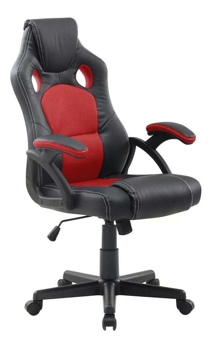 Cadeira De Escritório Trevalla Tl-cdg-06 Gamer  Preta E Vermelha Com Estofado De Couro Sintético
