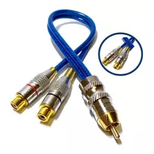 Cabo Y Rca 2 Femeas E 1 Macho Azul Blindado Tech One 5mm