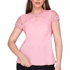 Blusa Feminina Social Com Renda Moda Evangélica