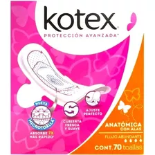 Toallas Femeninas Kotex Anatómica Con Alas 70 Pz