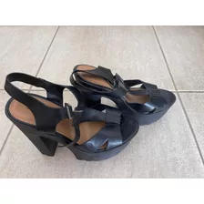 Zapatos Sandalias Taco Alto C/ Plataforma Negras T 8.5 O 39