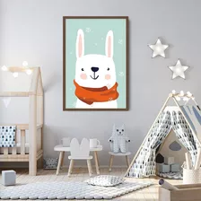 Quadro Infantil Coelho Na Neve 86x60 Caixa Marrom