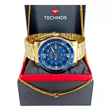 Relógio Dourado E Azul Technos Masculino Performance Racer