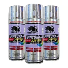 3 Unidades Spray Uso General Cromo Metalico Brillante 400ml