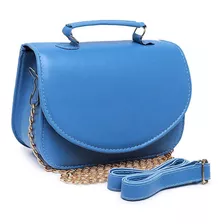 Bolsa Feminina Pequena Luxo De Ombro Coleção Vrm Cores Cor Azul-aço Cor Da Correia De Ombro Mesma Cor Da Bolsa