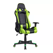 Cadeira De Escritório Pelegrin Pel-3012 Gamer Ergonômica Preto E Verde Com Estofado De Couro P.u.